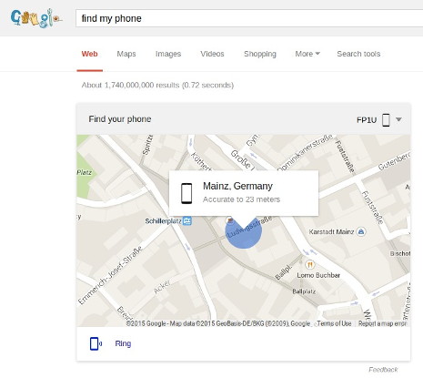 Screenshot von Find My Phone Funktion