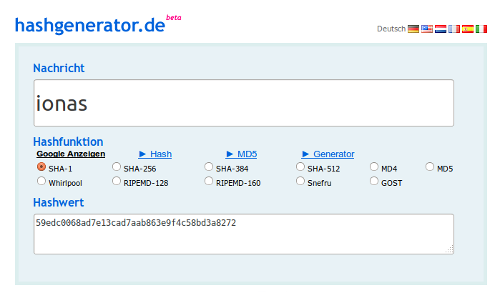 Erzeugung eines Hashwerts aus einem Passwort