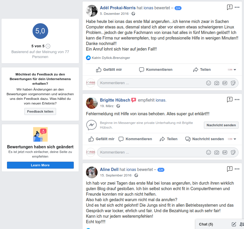 Weitere positive Bewertungen auf Facebook