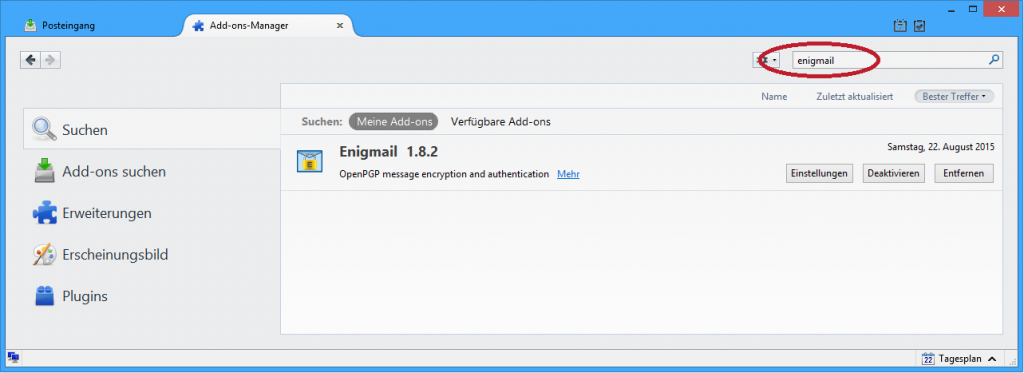 Installation von Enigmail in Thunderbird