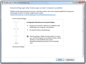 Windows Sicherheitskonzept - Einstellung der Benutzerkontensteuerung