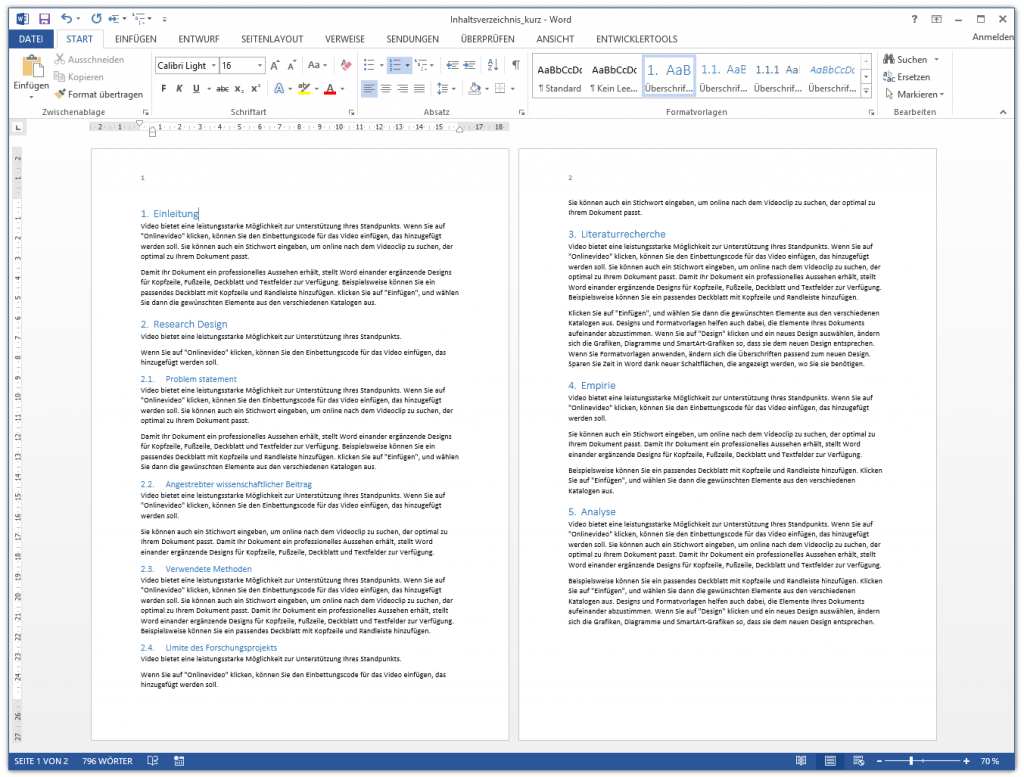 Word Inhaltsverzeichnis - Überschriften mit Formatvorlagen formatieren