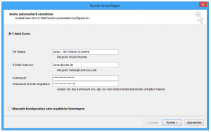 Screenshot des 'Konto hinzufügen' Dialogs in Outlook