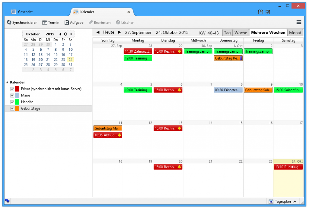 Screenshot mehrerer Kalender in Thunderbird Lightning