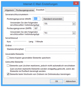 Serveranschlussnummern für manuelle Einrichtung von WEB.DE E-Mail-Konten in Outlook