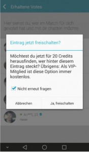 Kostenpflichtige Kontaktaufnahme bei Lovoo