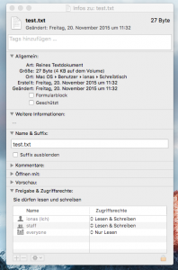 Zugriffsrechte Informationsfenster Apple