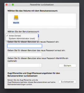 Zugriffsrechte resetpassword Passwort zurücksetzen Mac Apple