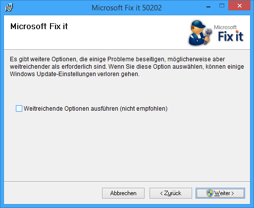 Microsoft Fix it Tool 50502 Dialog