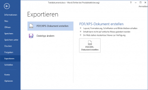 Screenshot PDF exportieren in MS Office
