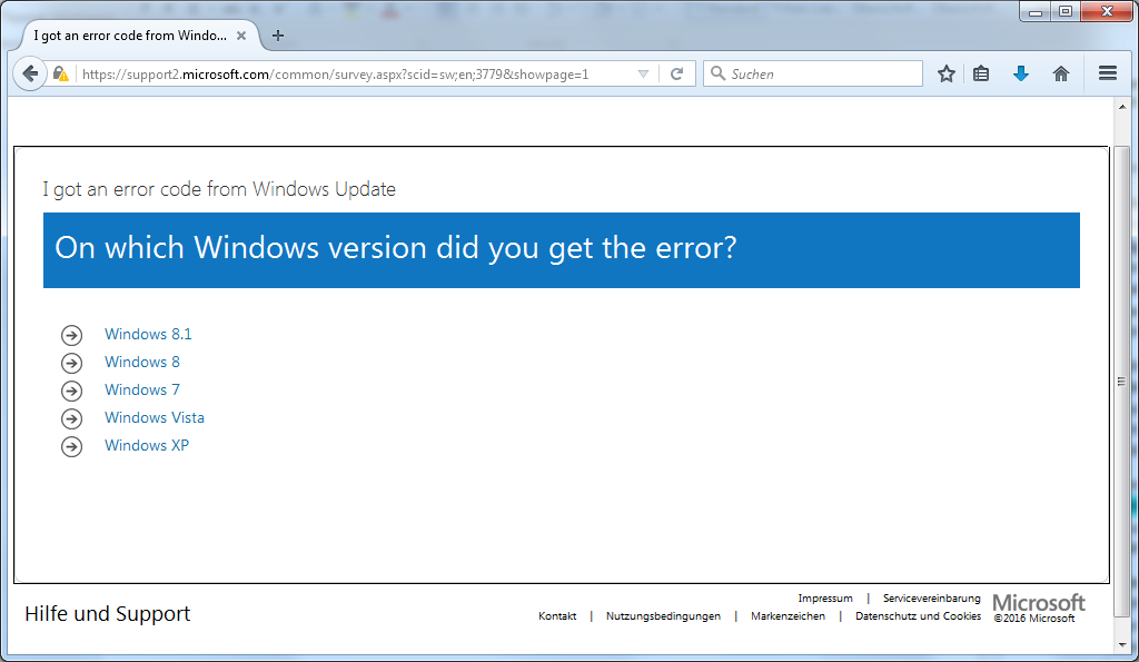 Windows Update Fehlercode Referenz