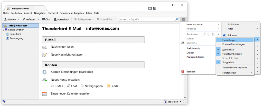 Weg ins Einstellungsmenü in Thunderbird