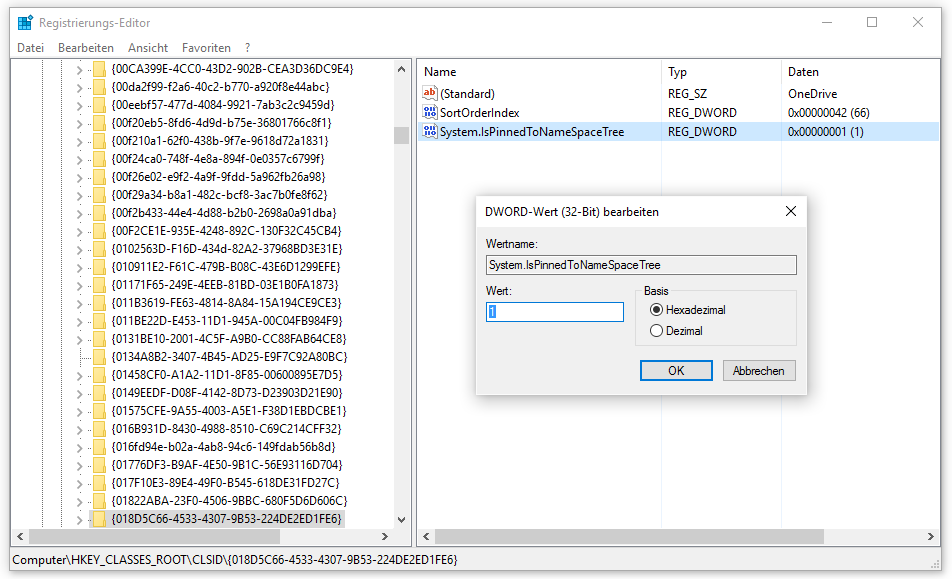 OneDrive über die Registry im Windows Explorer ausblenden