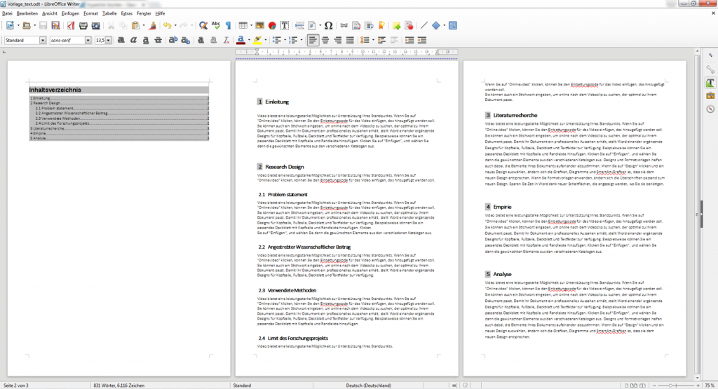 Erstellung eines Inhaltsverzeichnisses in LibreOffice