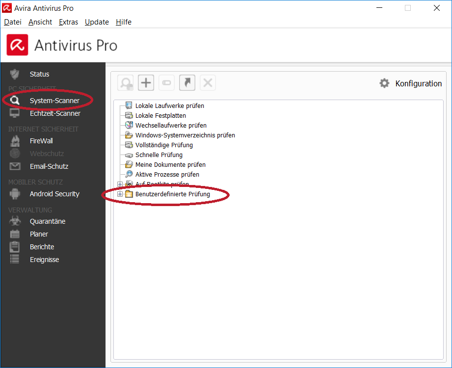 Dateiprüfung per Avira Programmfenster