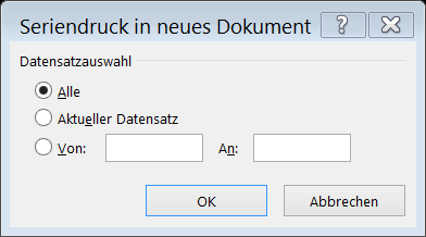 Exportdialog für Seriendokumente