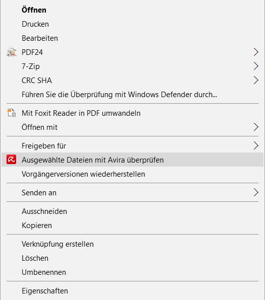 Datei auf Viren prüfen über das Kontextmenü