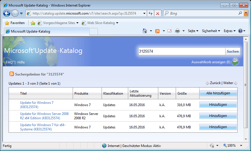 Download Service Pack 2 für Windows 7 im Update Catalog