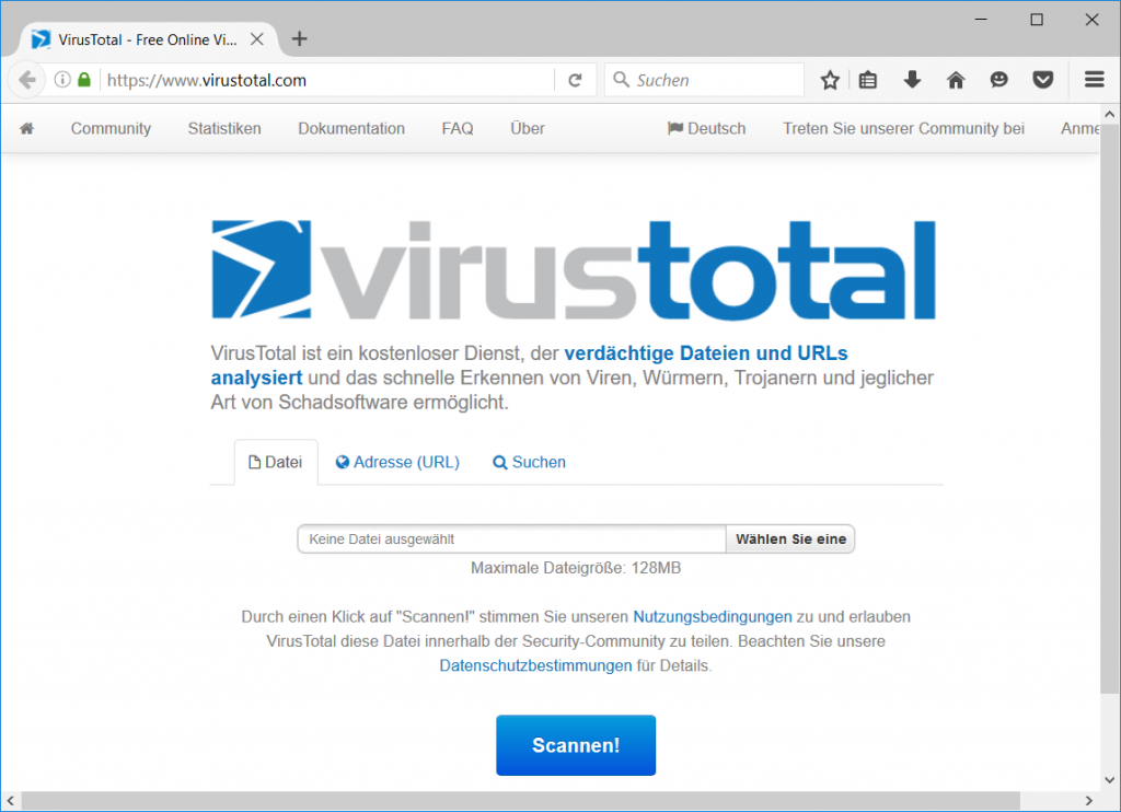 Webseite VirusTotal