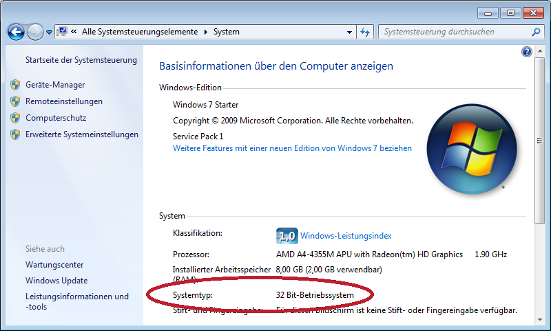 Windows Systemeigenschaften