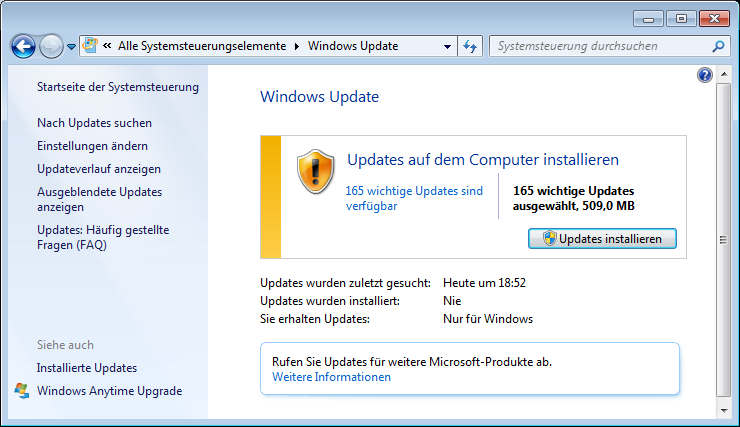 Typische Update Orgie nach Windows 7 Neuinstallation