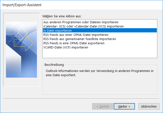 Import/Export-Assistent in Outlook