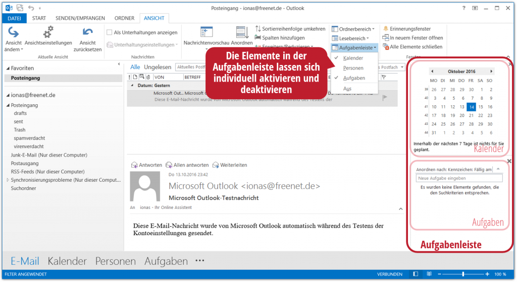 Die Aufgabenleiste in Outlook