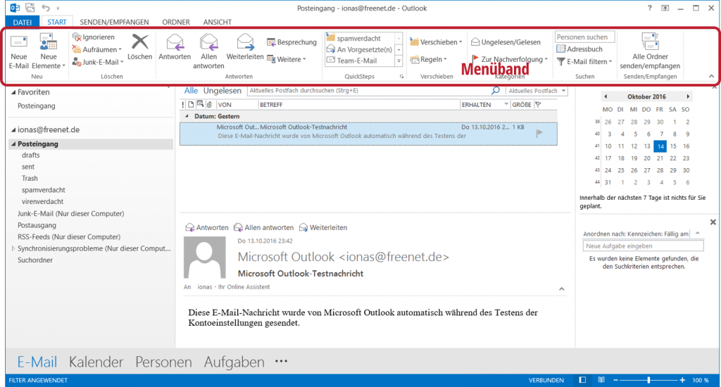 Der Menüband in Outlook