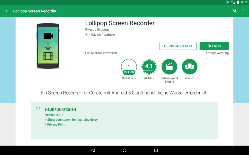 Lollipop Screen Recorder im Play Store