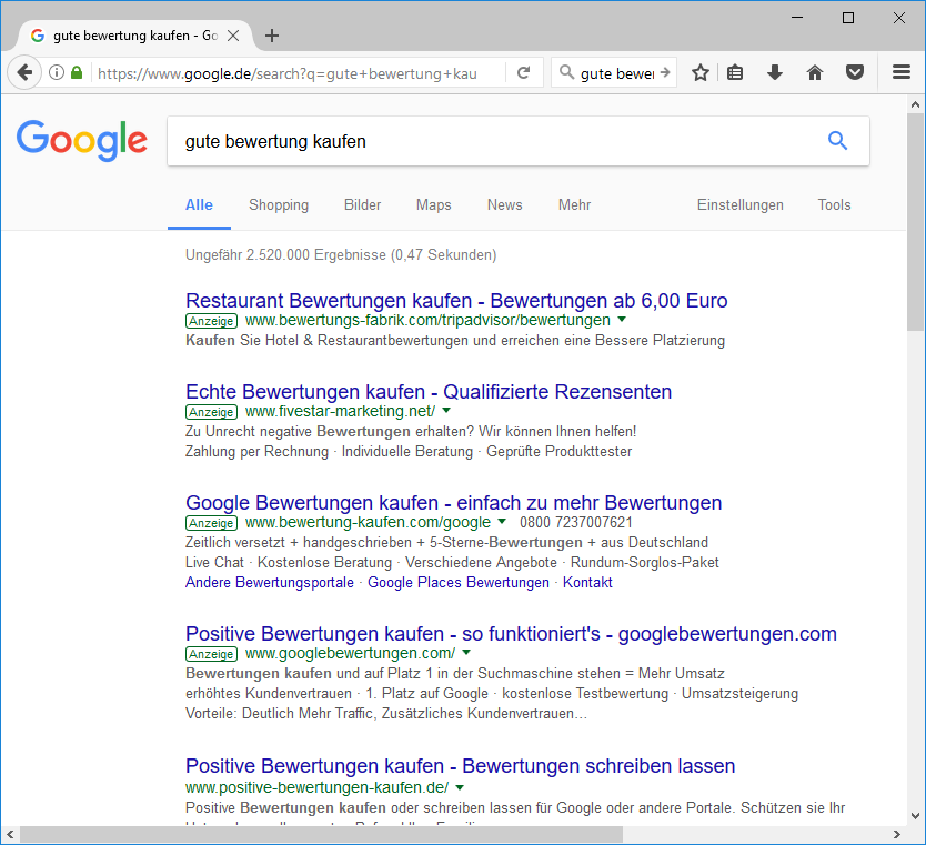 Google Adwords - gute Bewertungen online kaufen