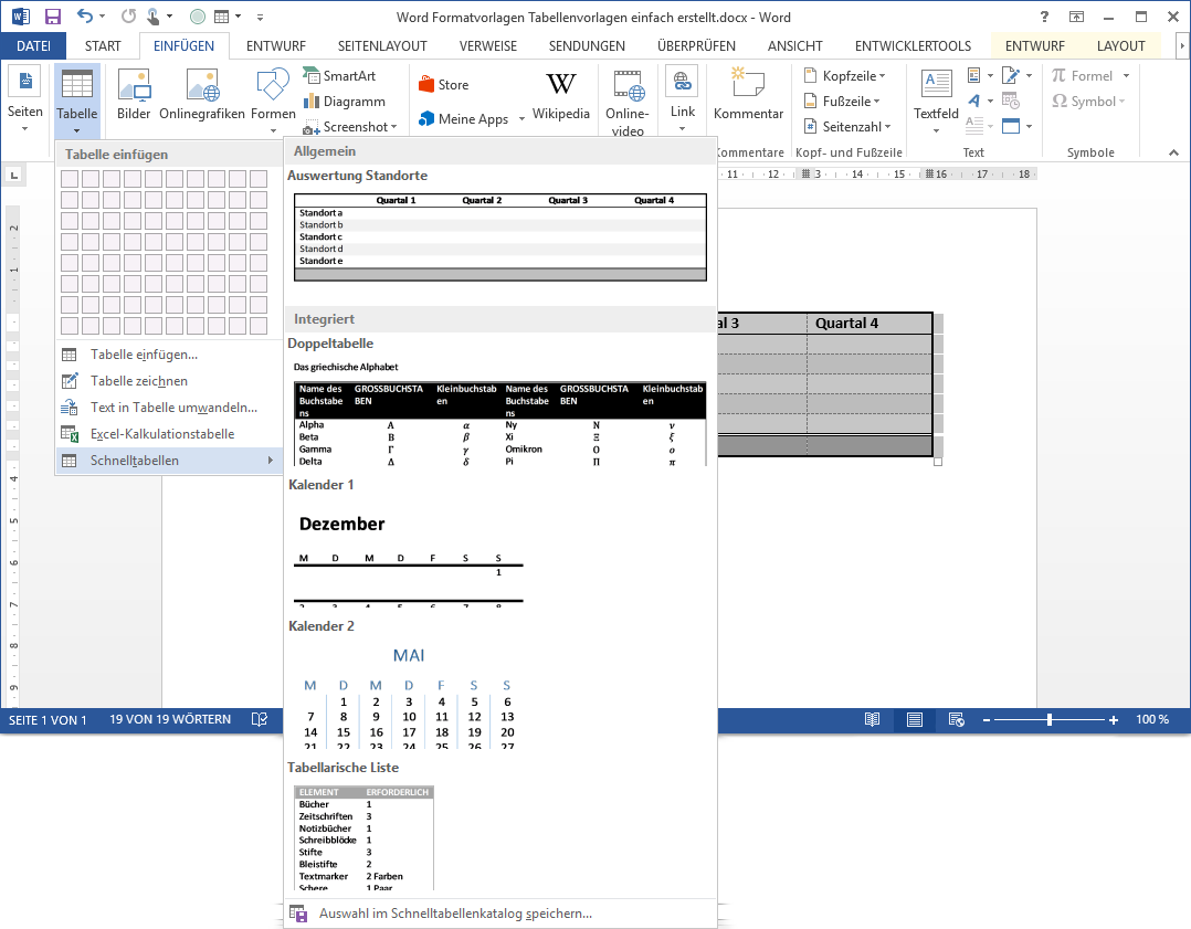 Word Tabellenvorlagen Tabellenformatvorlagen Und Schnelltabellen Ganz Einfach Erstellt Ionas