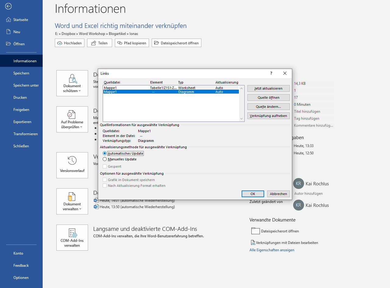 Aktivierung automatischer Aktualisierung von Diagrammdaten