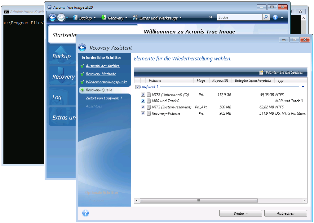 Acronis Cloud Backup Recovery - Wiederherstellungsumfang