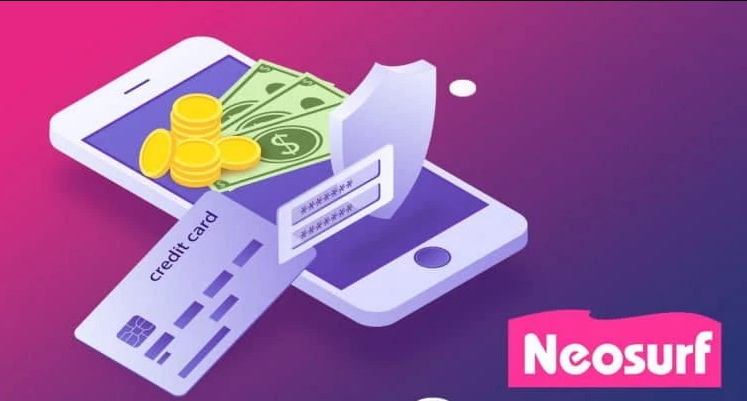 Neosurf Zahlungssystem Logo auf dem Hintergrund einer Zahlungskarte